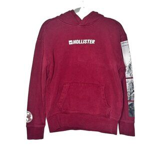 Hollister XS Red Hoodie With Graphic Sleeve & Kangaroo Pocket